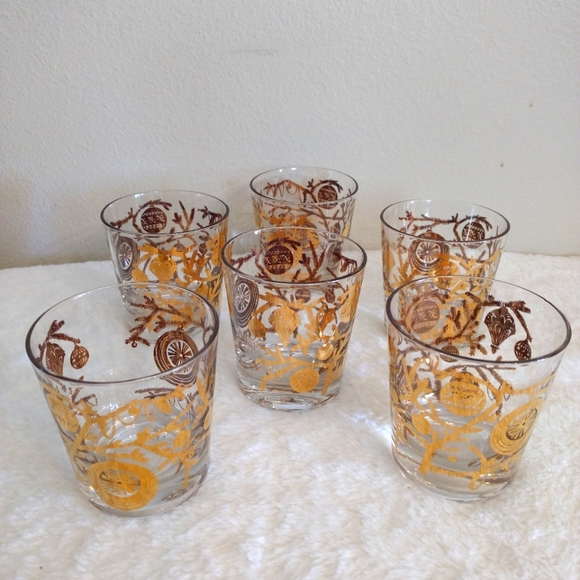 RARE 6 Cerga Glass (1954) 22K Old Fashion Glasses 3.25" Vintage Holiday Pattern - Picture 5 of 7